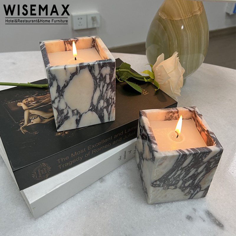 WISEMAX FURNITURE Hot Selling Christmas Wedding Calacatta Natural Marble Square Votive Candle Holder for Home Decoration