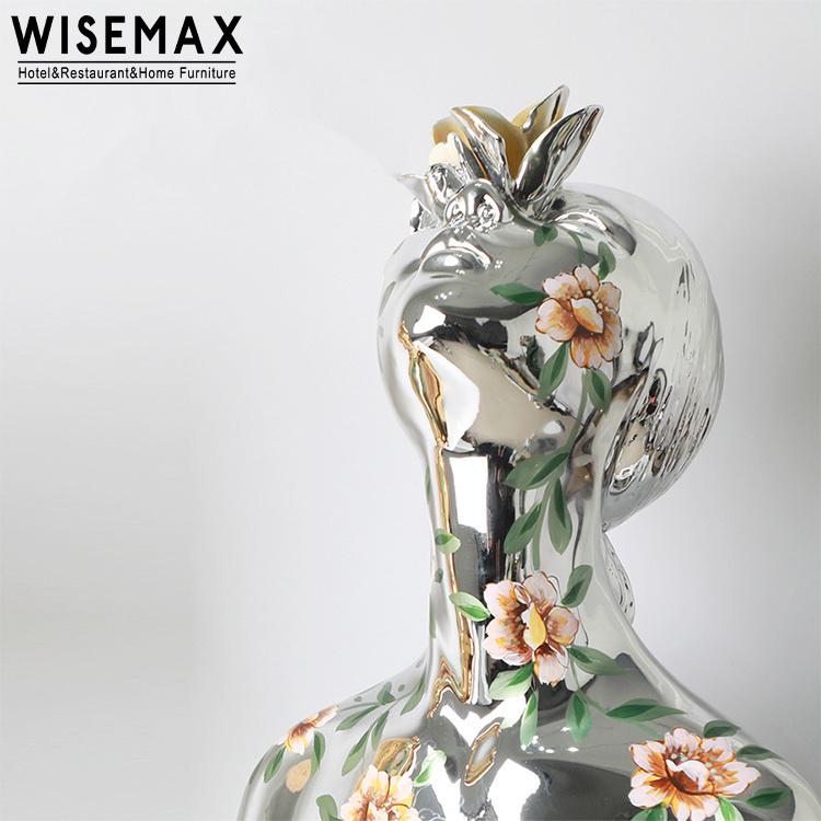 WISEMAX FURNITURE Modern home decor golden silver human head shape art ornament Artist resin sculpture for home living room