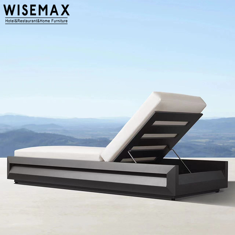 WISEMAX FURNITURE modern luxury aluminum outdoor furniture adjustable headrest chaise lounge chair swimming pool side day bed