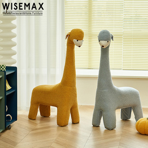 WISEMAX FURNITURE Modern kid furniture Cute animal stool Alpaca shape wood frame wool fabric bedroom living room kid chair