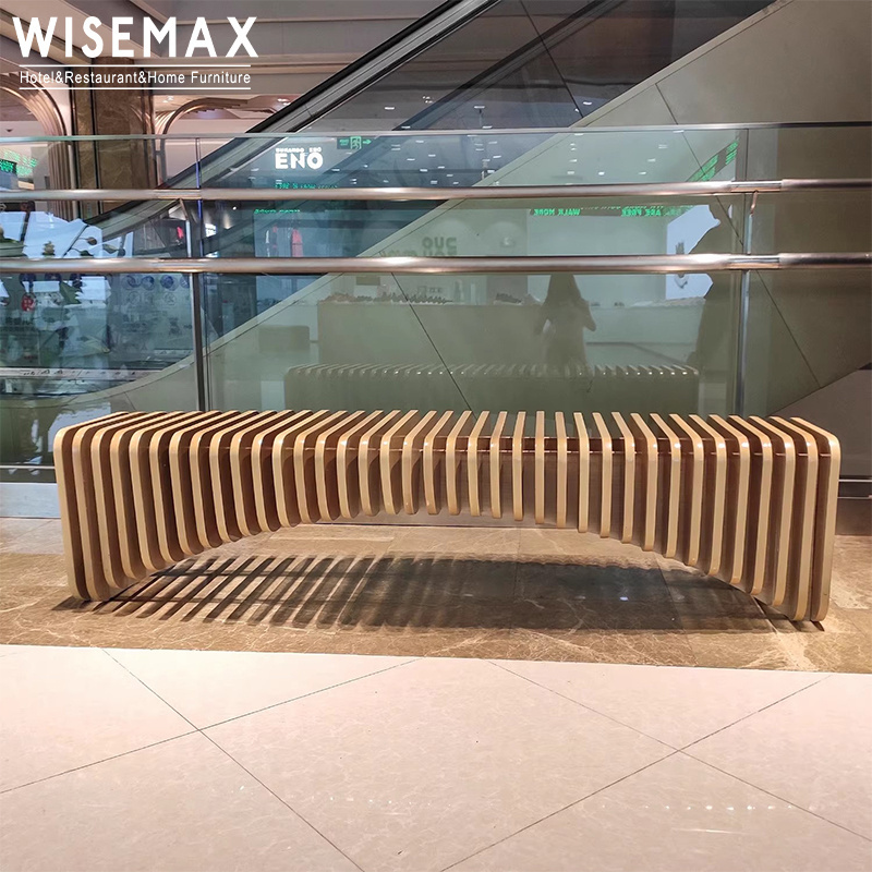 WISEMAX FURNITURE Modern Home Furniture Creative L Shape Solid Wood Bench Unique Design Natural Wood Long Stool For Mall Waiting