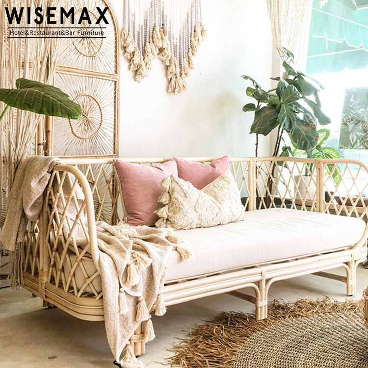 WISEMAX Nordic Style High Back Handmade Weaving Rattan Sofa Modern Hotel Homestay Patio Rattan Outdoor Garden Furniture