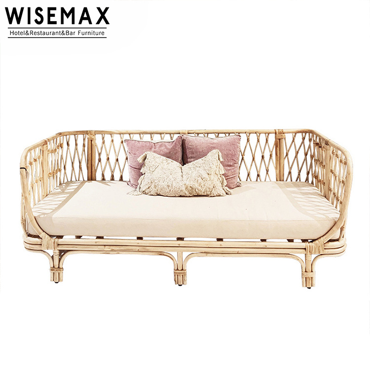 WISEMAX Nordic Style High Back Handmade Weaving Rattan Sofa Modern Hotel Homestay Patio Rattan Outdoor Garden Furniture