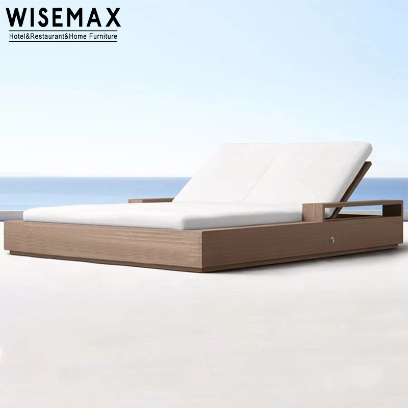 WISEMAX FURNITURE Patio garden sofa sets wooden outdoor teak wood double seat chaise sun bed lounger for hotel home