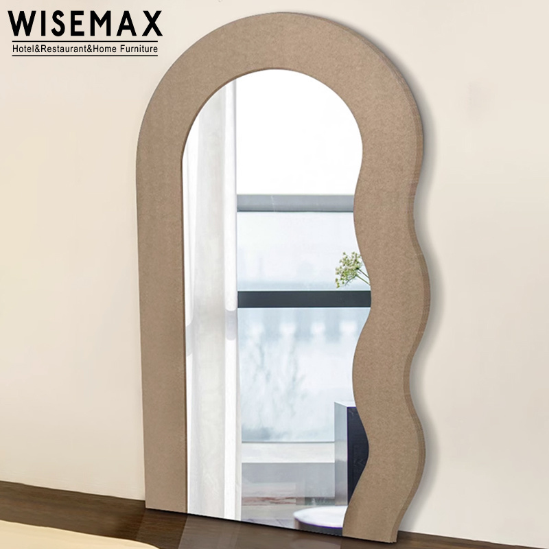 WISEMAX FURNITURE Home Decor Modern luxury wood frame fabric edge wavy long mirror Bedroom cloakroom floor-to-ceiling mirror