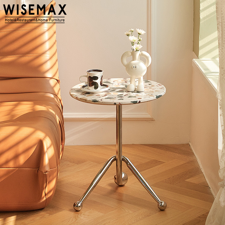 WISEMAX FURNITURE Nordic simple home furniture small round fire-proof board or terrazzo metal base coffee table for living room