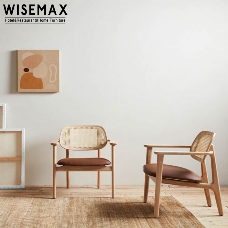 WISEMAX FURNITURE patio living room furniture single sofas retro wooden accent chair french rattan wicker leisure arm chairs