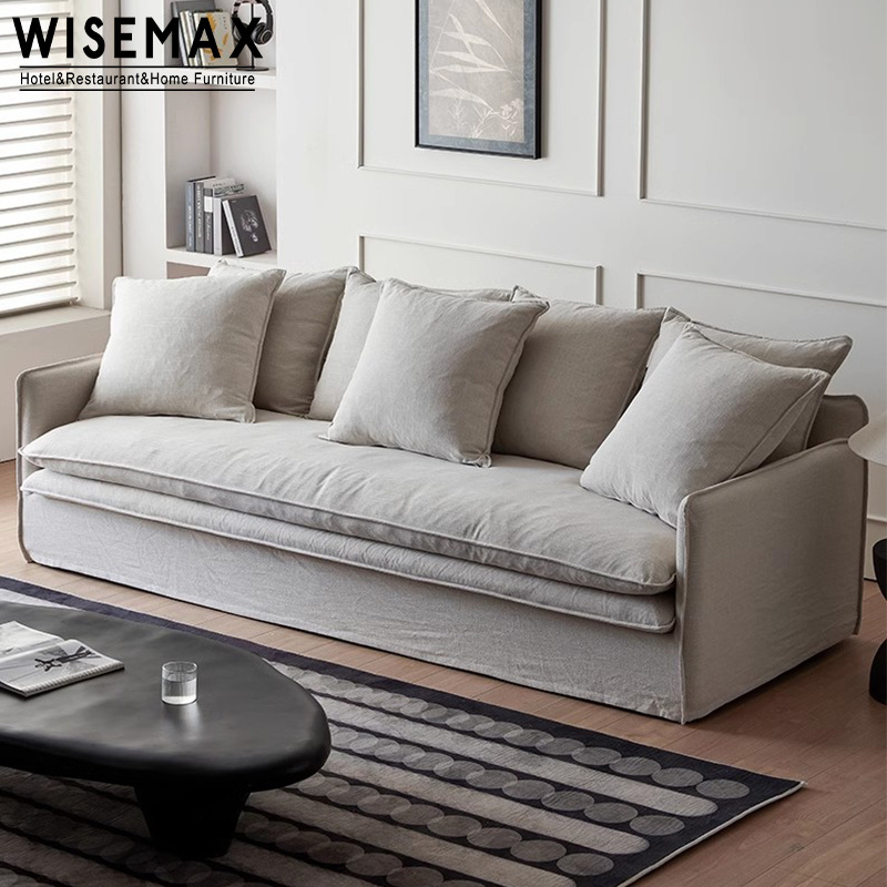 WISEMAX FURNITURE Cozy nordic livingroom furniture l shape modular chesterfield feather sofa set down fabric sectional relaxsofa