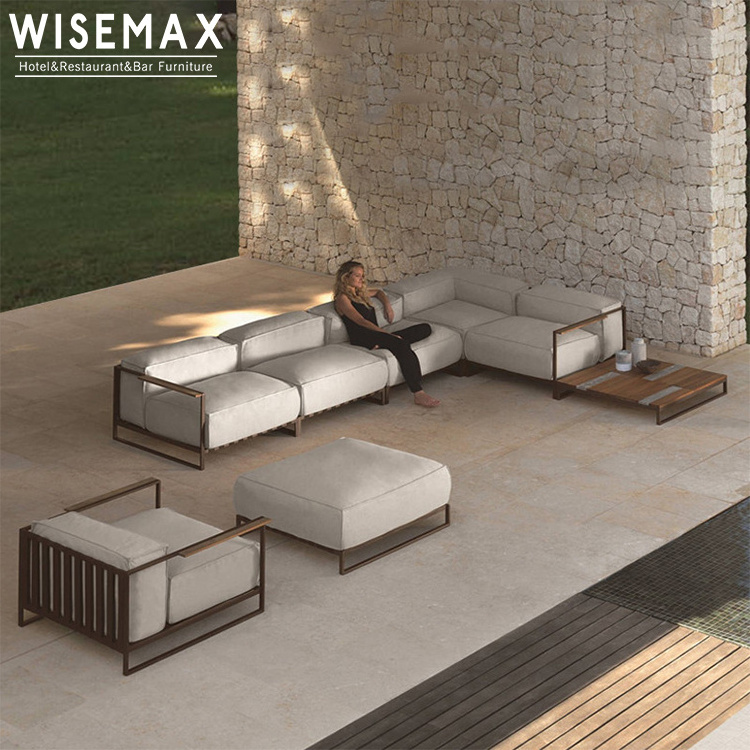 WISEMAX Luxury Modern Leisure Teak Outdoor Sectional Villa Sofa Chair With Aluminum Frame Outdoor Patio Garden Sofa Furniture