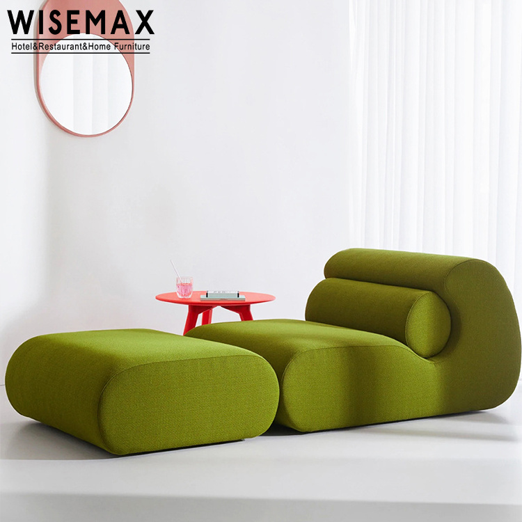 WISEMAX FURNITURE Minimalist High resilience sponge fabric lounge chair L shape linen fabric modular sofa bed with ottoman