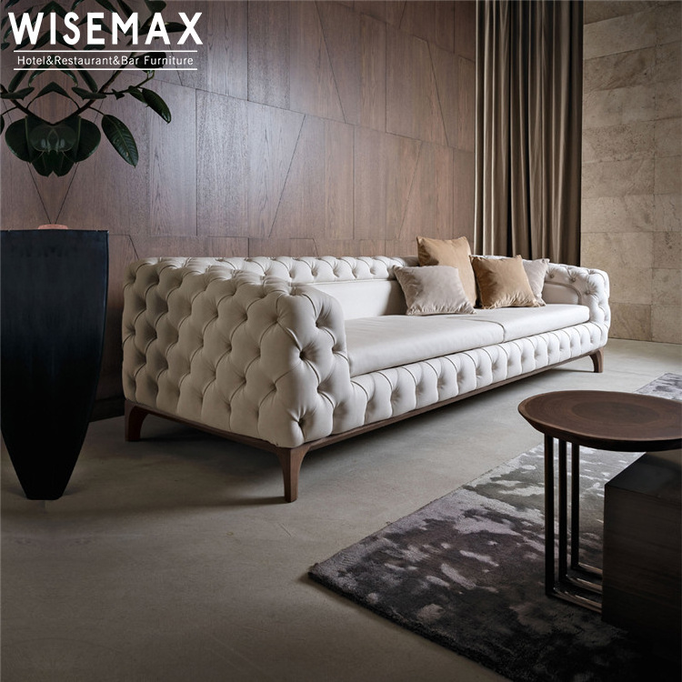 Luxury leather cushion solid wood structure pull clasp sofa  Living Room Home Sofas Sets Furniture Modern