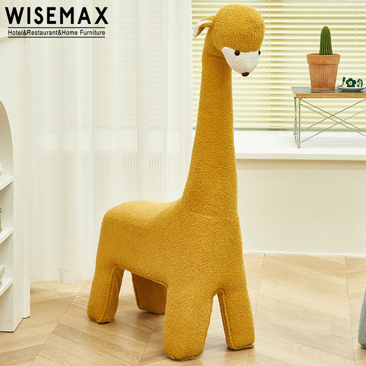 WISEMAX FURNITURE Modern kid furniture Cute animal stool Alpaca shape wood frame wool fabric bedroom living room kid chair