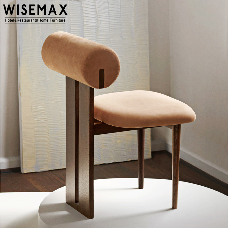 WISEMAX  FURNITURE luxury designer restaurant furniture velvet fabric dining chairs wooden legs retro backrest dining chairs