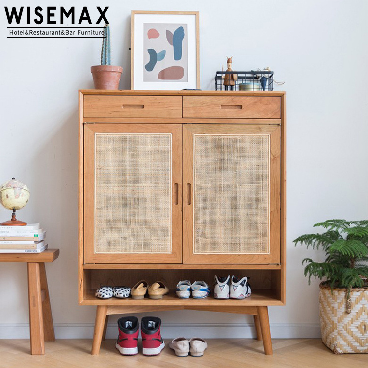 Nordic wooden shoe cabinet modern Japanese living room cabinets rattan storage cabinet