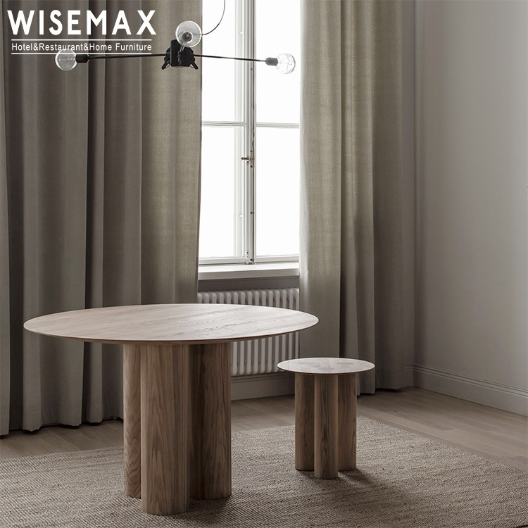 WISEMAX FURNITURE Minimalist dining room furniture Round wooden table Natural wood top 3 cylinder legs dining table