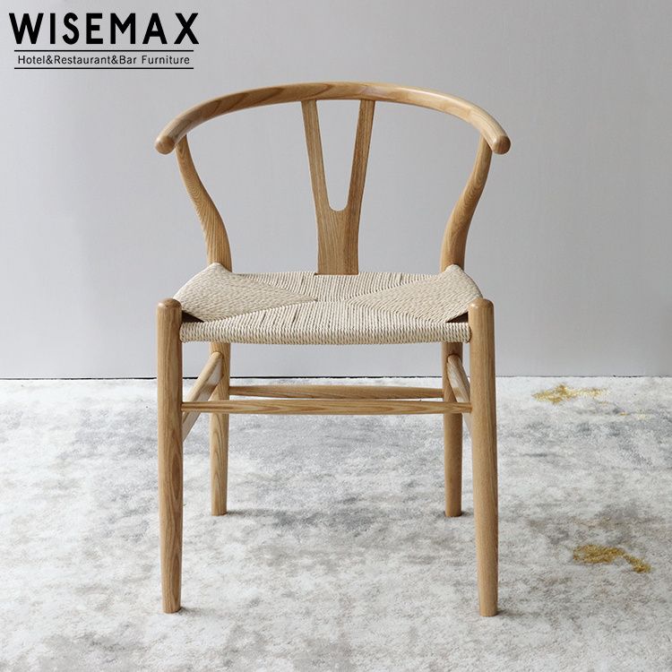 WISEMAX wholesale classic modern wooden Hans Wegner rattan chair wishbone solid ash wood Y chair restaurant dining chair