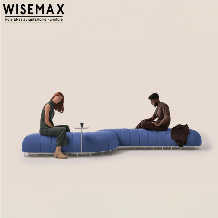 WISEMAX FURNITURE hotel lobby combination s shaped sofas set fabric long ottoman bed end bench modular sofa with side table