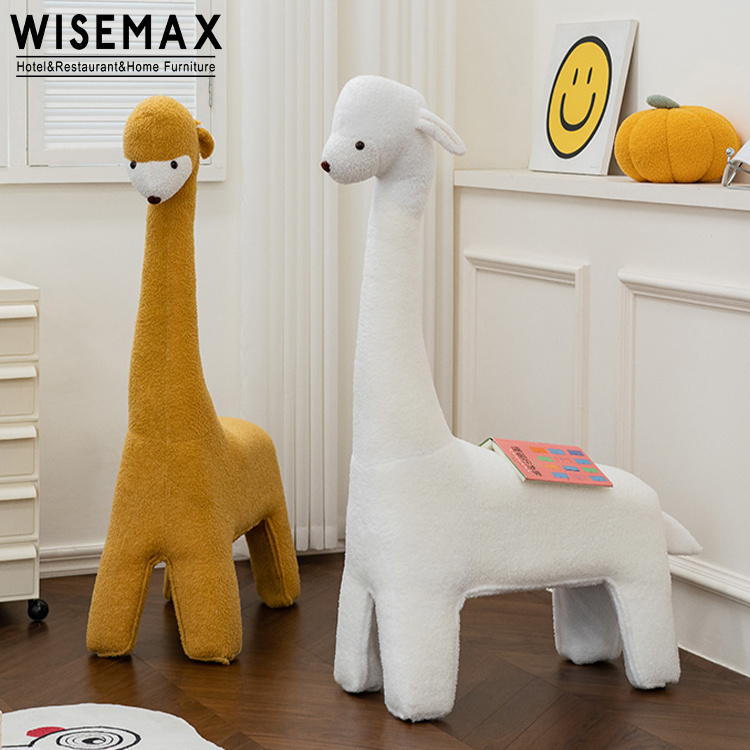 WISEMAX FURNITURE Modern kid furniture Cute animal stool Alpaca shape wood frame wool fabric bedroom living room kid chair