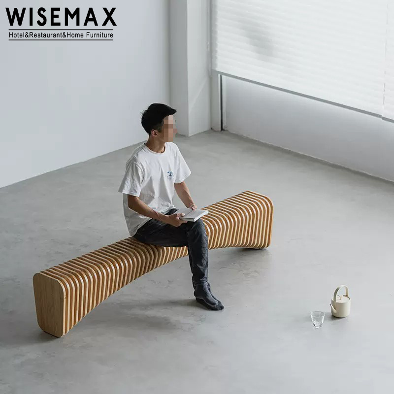 WISEMAX FURNITURE Modern Home Furniture Creative L Shape Solid Wood Bench Unique Design Natural Wood Long Stool For Mall Waiting