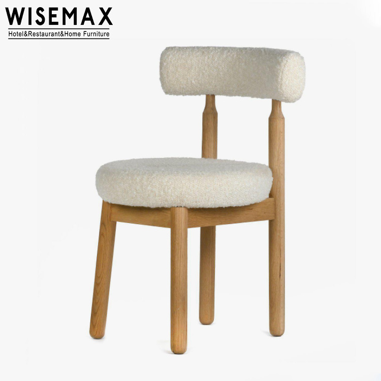 WISEMAX FURNITURE Mid century dining room furniture high backrest solid wood fabric upholstery white coffee chair for restaurant