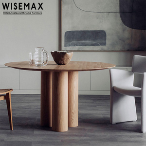 WISEMAX FURNITURE Minimalist dining room furniture Round wooden table Natural wood top 3 cylinder legs dining table