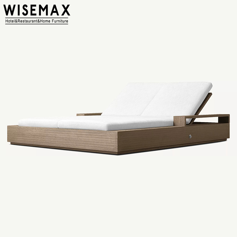 WISEMAX FURNITURE Patio garden sofa sets wooden outdoor teak wood double seat chaise sun bed lounger for hotel home