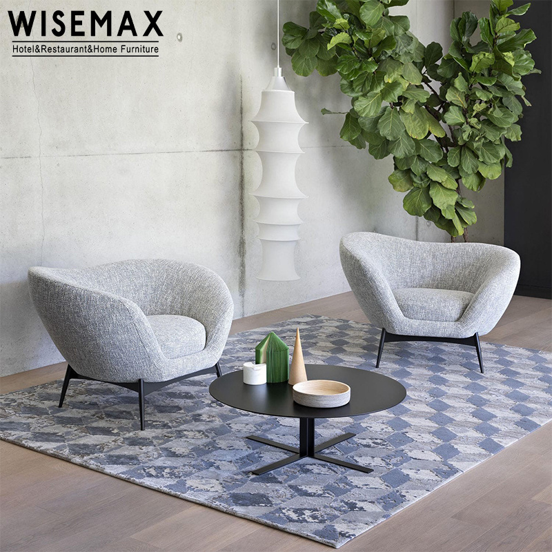 WISEMAX FURNITURE Factory direct sales luxury sofa metal base fabric couch home curved shape three seat sofa for living room