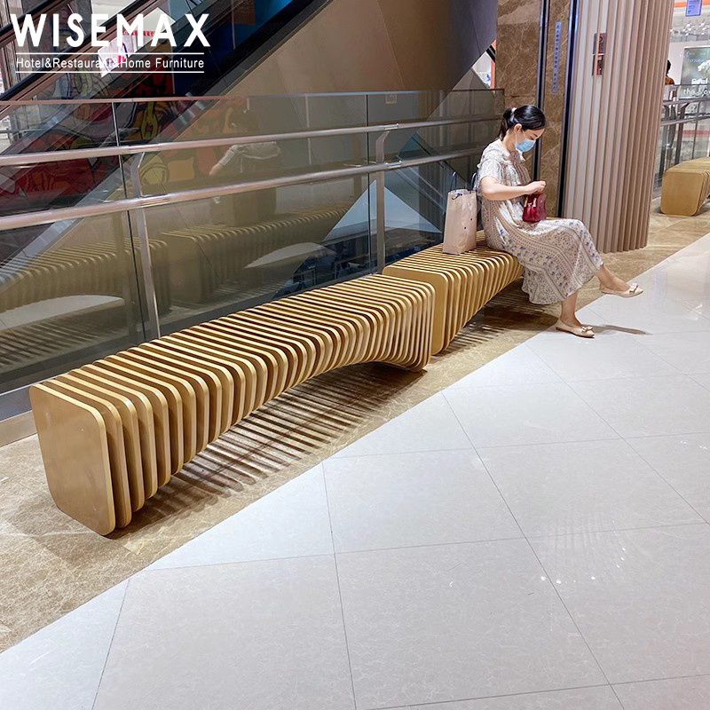 WISEMAX FURNITURE Modern Home Furniture Creative L Shape Solid Wood Bench Unique Design Natural Wood Long Stool For Mall Waiting