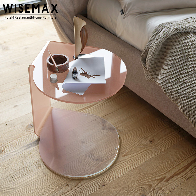 WISEMAX FURNITURE Light luxury transparent round corner table living room center pink acrylic coffee table for home cafe shop