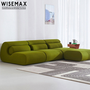 WISEMAX FURNITURE Minimalist High resilience sponge fabric lounge chair L shape linen fabric modular sofa bed with ottoman