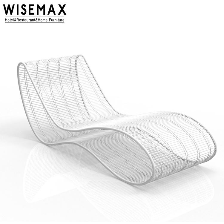 WISEMAX FURNITURE Modern outdoor furniture White metal frame pool recliner S shape stainless steel lounge chair with cushion