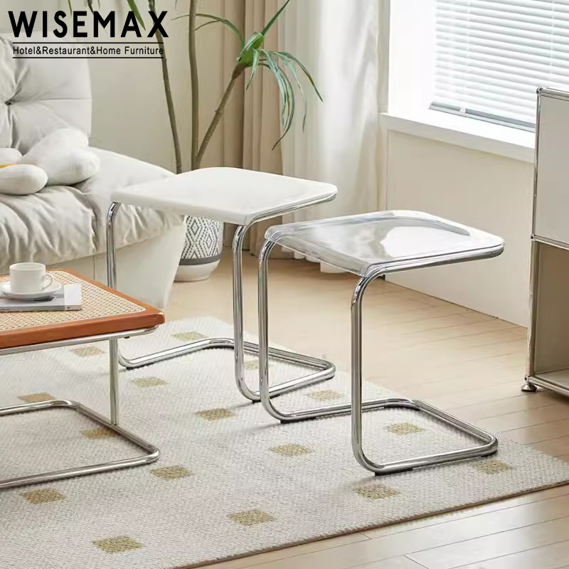 WISEMAX Nordic homestay living room simple acrylic coffee side tea end table chrome metal night stands low shoe vanity stool