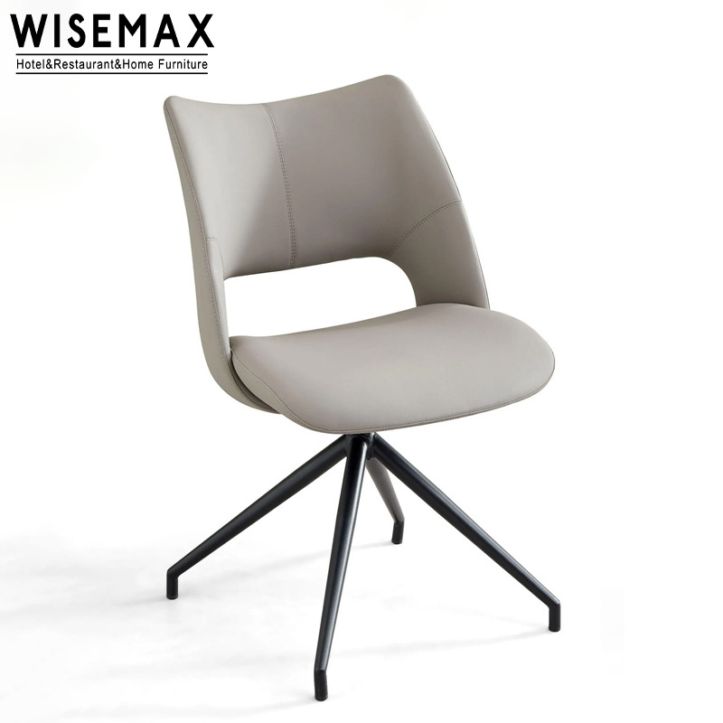 WISEMAX FURNITURE Nordic dining chair leather cushion modern office swivel chairs with armrest metal base living room furniture