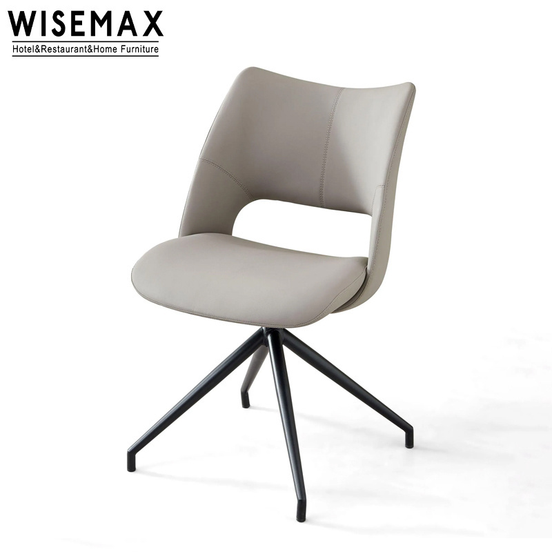 WISEMAX FURNITURE Nordic dining chair leather cushion modern office swivel chairs with armrest metal base living room furniture