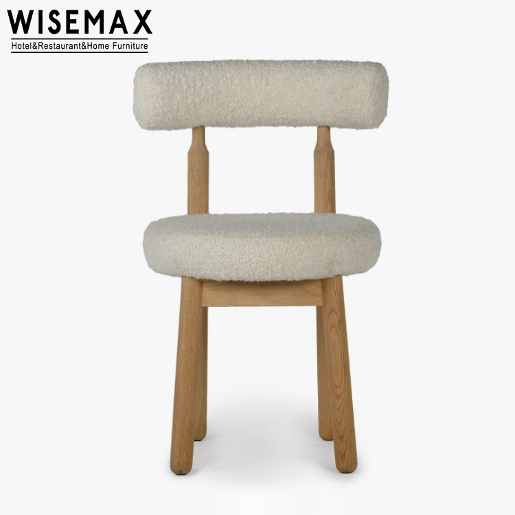 WISEMAX FURNITURE Mid century dining room furniture high backrest solid wood fabric upholstery white coffee chair for restaurant