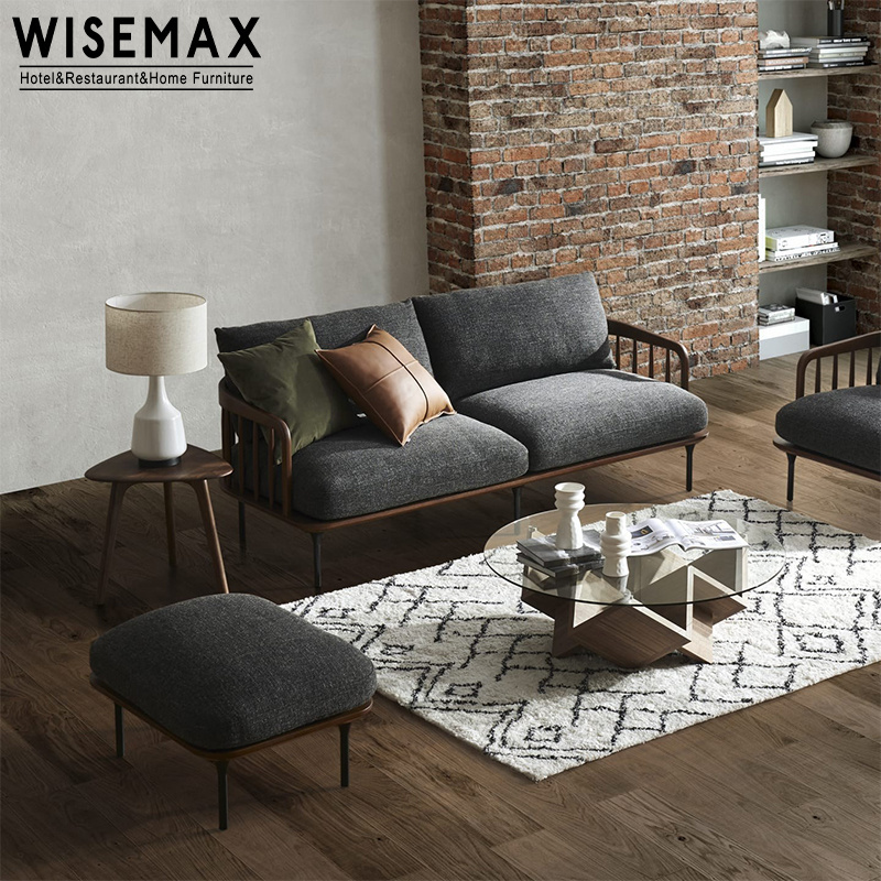 WISEMAX FURNITURE New-Chinese Style Fabric Upholstery Sofa Set Hotel Room Furniture Nordic Minimalist Solid Wood Sofa Chair