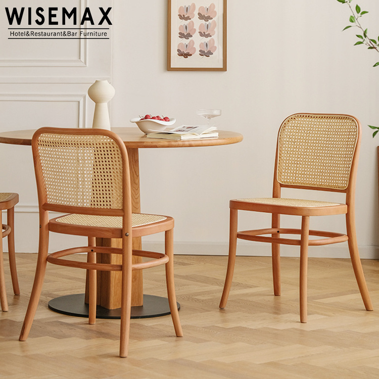 WISEMAX FURNITURE Natural Wood Chair Restaurant Furniture Sets Cane Back Dining Chair Rope Weave Chairs