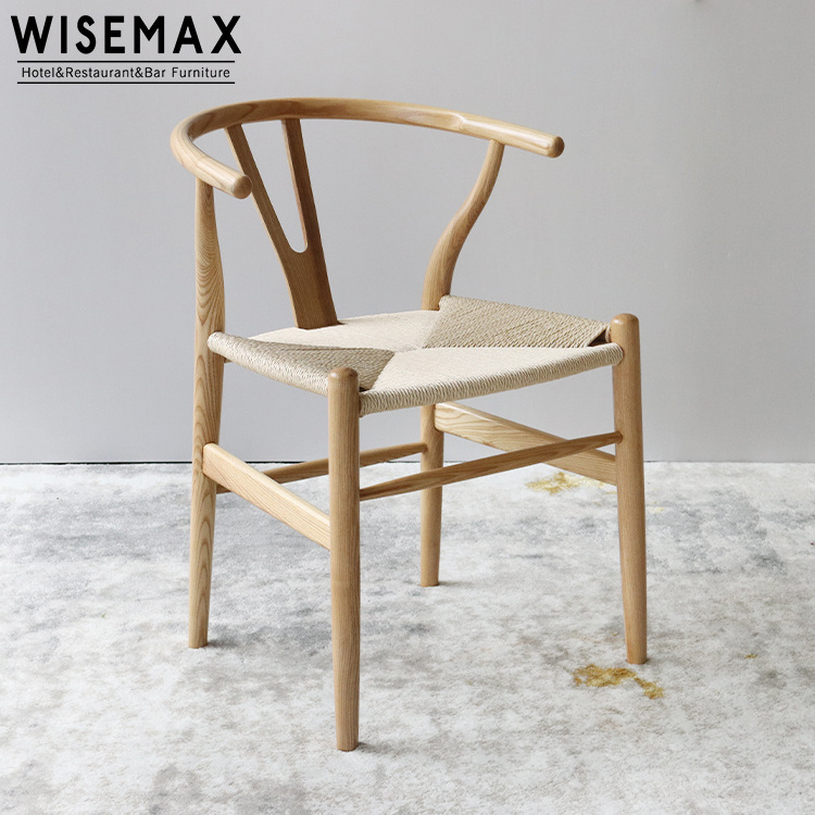 WISEMAX wholesale classic modern wooden Hans Wegner rattan chair wishbone solid ash wood Y chair restaurant dining chair