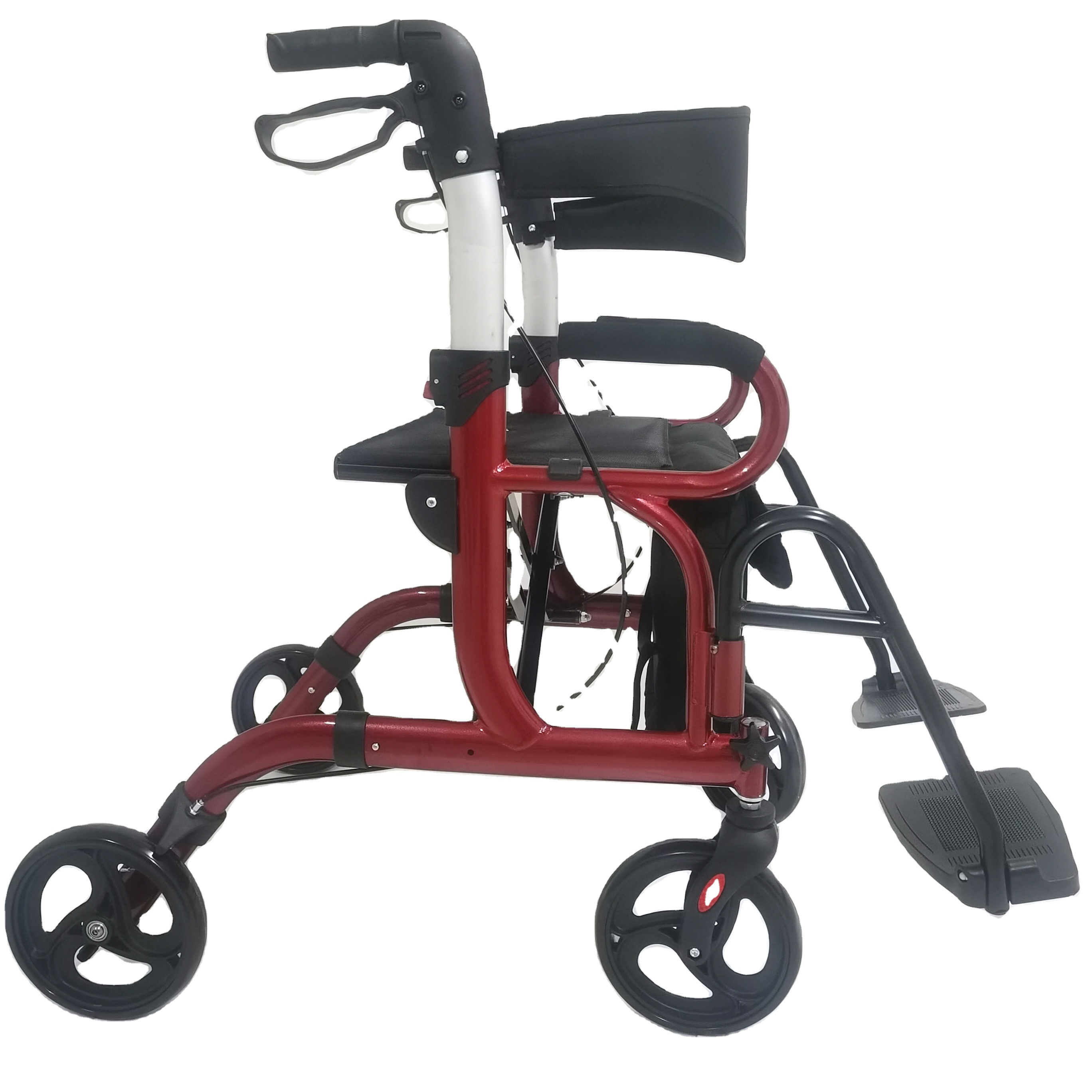 Modern Rollator transport chair two in one Aluminum lightweight Rollator Walker with Reversible Backrest Folding transport chair