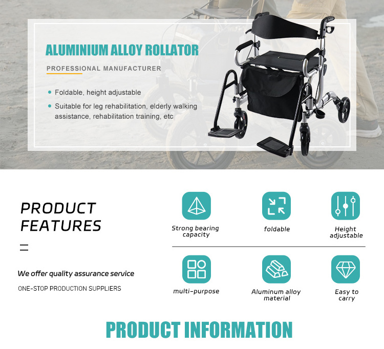 Rollator Walker OEM Medical Health Care Aluminum Lightweight Rollator and Rehabilitation Walker 2 in 1 Rollator for Elderly