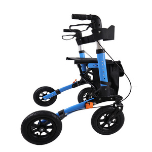 Rollator  with 10'' Rubber Pneumatic Wheel  Outdoor Rollator With Seat for Adult  Pneumatic Outdoor Rollator Walker