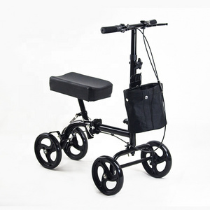 Foldable Knee Scooter Walker PU Seat 8 Inch PVC Wheel for Disabled and Seniors Rollator Walker