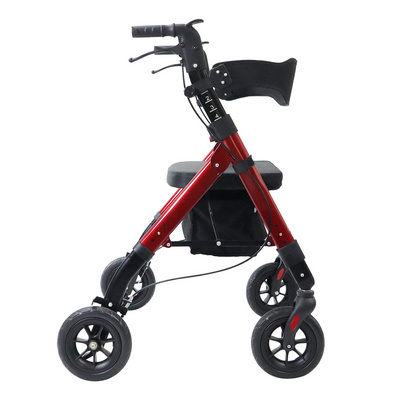 Folding Transport Aluminum Lightweight Rolling Rollator Walker with Seat