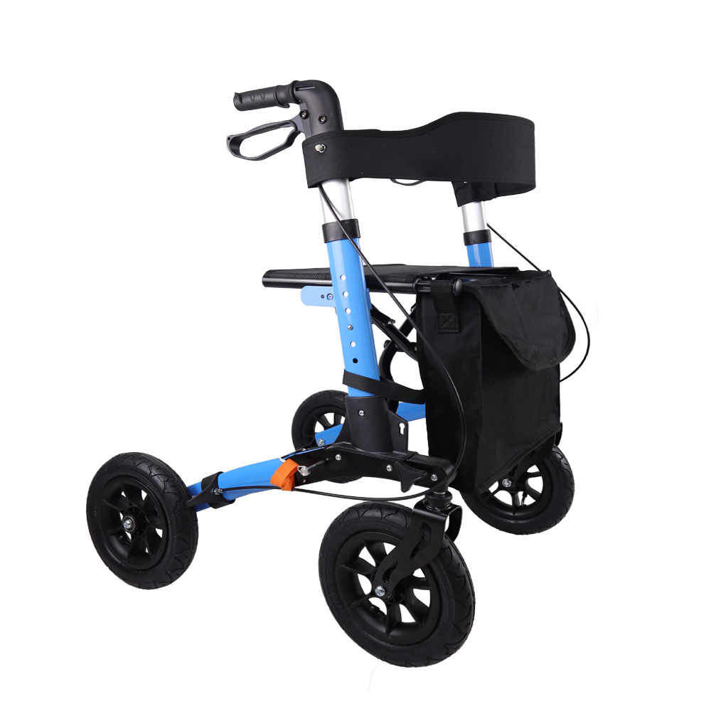 Rollator  with 10'' Rubber Pneumatic Wheel  Outdoor Rollator With Seat for Adult  Pneumatic Outdoor Rollator Walker