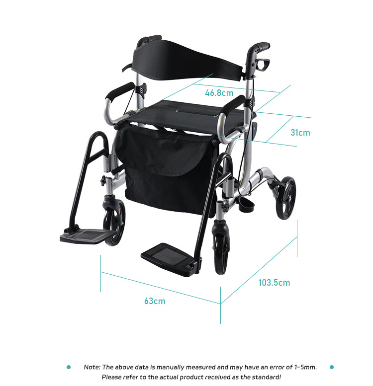 Rollator Walker OEM Medical Health Care Aluminum Lightweight Rollator and Rehabilitation Walker 2 in 1 Rollator for Elderly