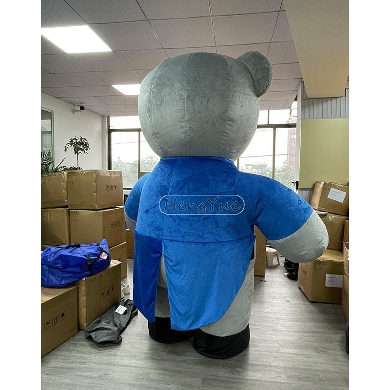 Inflatable Bear Mascot Costumes Giant Gray Bear With Blue Dress Mascot Inflatable Lion Mascot Costume For Advertising Activity