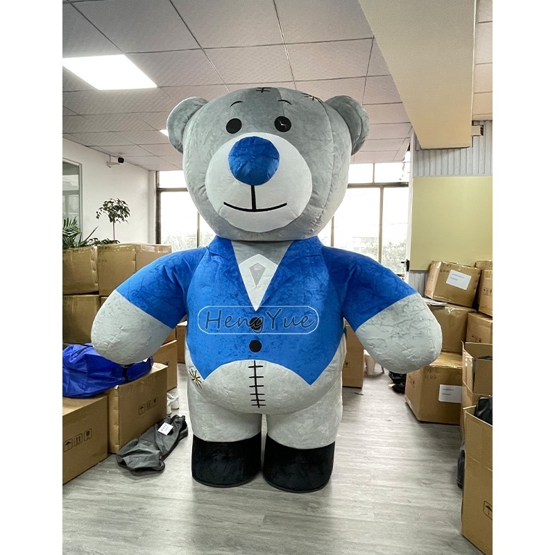 Inflatable Bear Mascot Costumes Giant Gray Bear With Blue Dress Mascot Inflatable Lion Mascot Costume For Advertising Activity