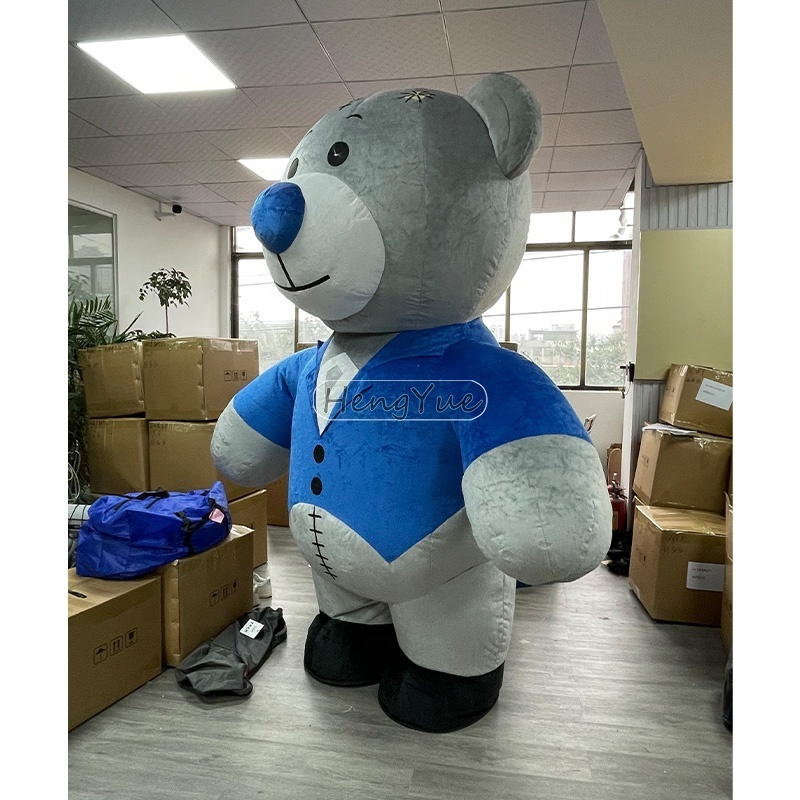 Inflatable Bear Mascot Costumes Giant Gray Bear With Blue Dress Mascot Inflatable Lion Mascot Costume For Advertising Activity