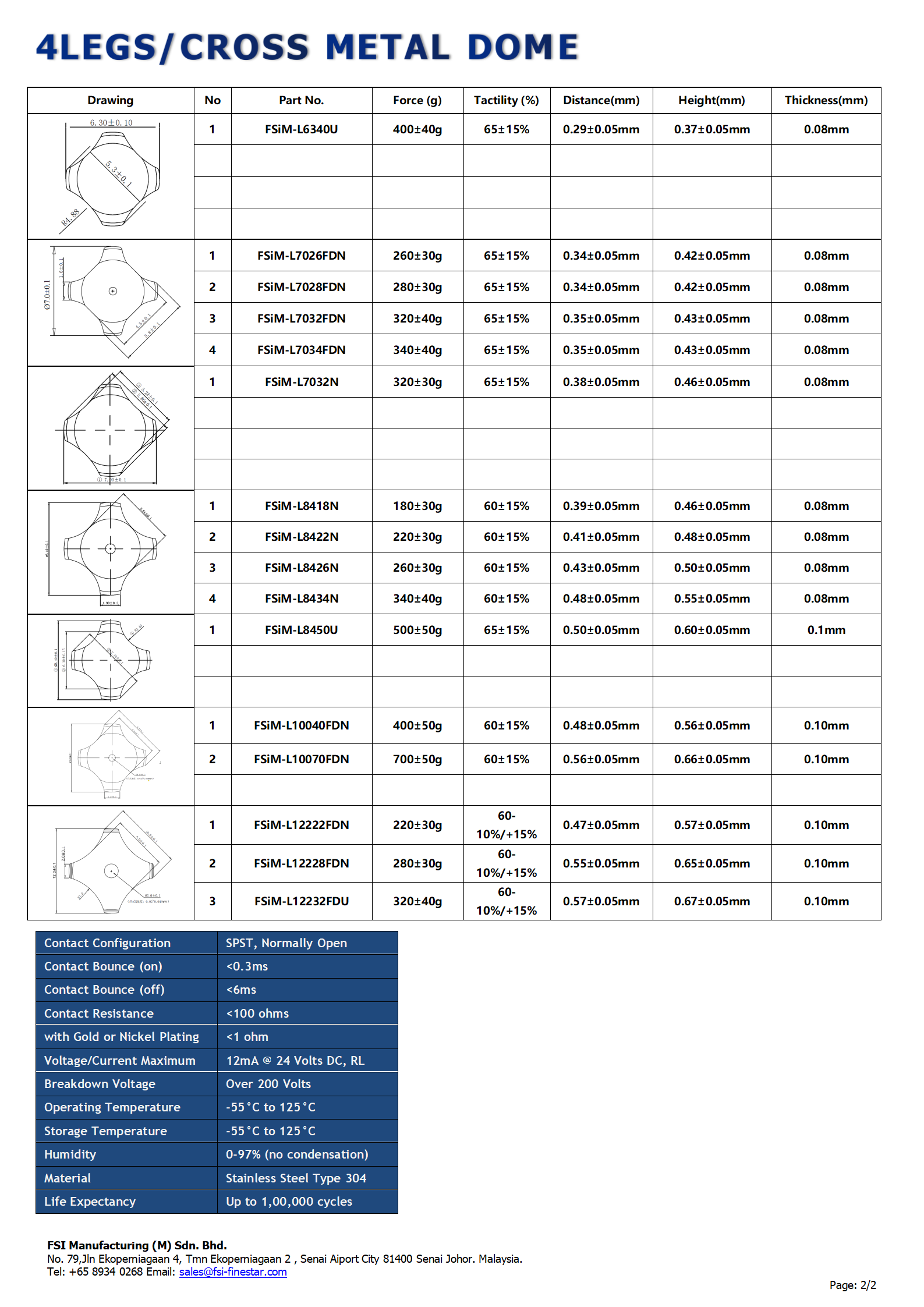 OEM Malaysia 4-Legs Cross Dome Unique Customized Logo Stainless Steel Reliability Membrane Keypad Switch Inovan Snap Metal Dome