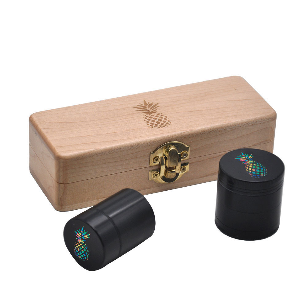 Custom Logo Wooden Stash Case Box 40mm Herb Aluminum Alloy Grinder Metal Storage Jar Storage Kit Set Smell Proof Box With Lock